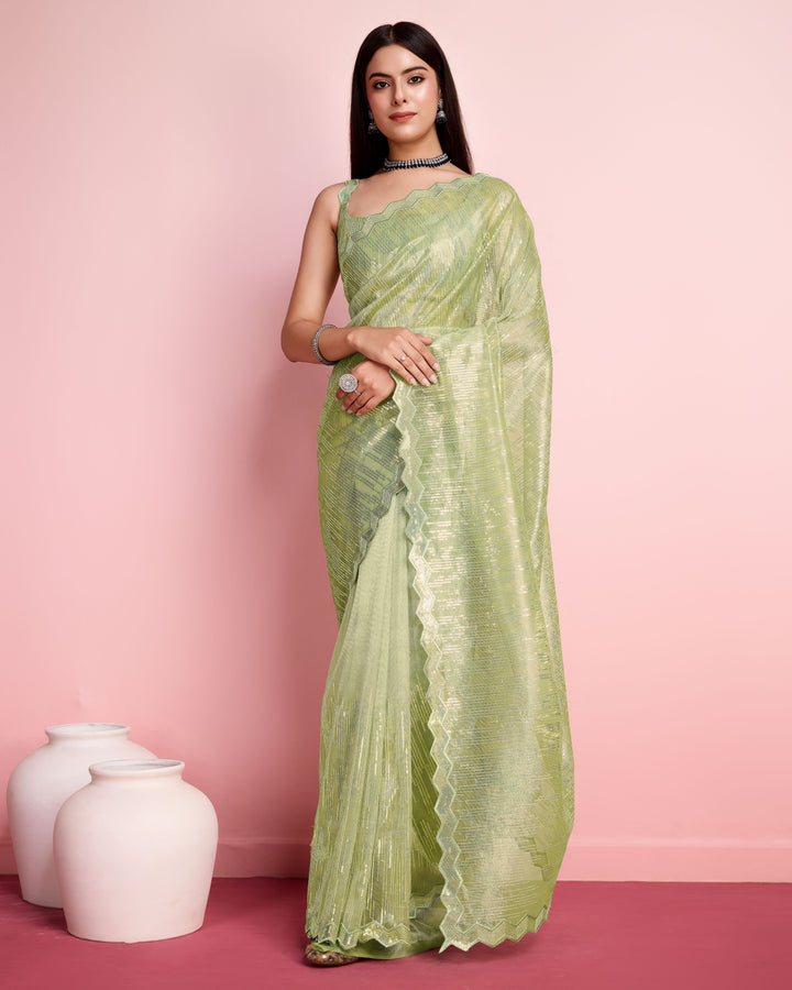 Elegant Silver Twill Saree with Sequined Thread Embroidery | Special Event Wear