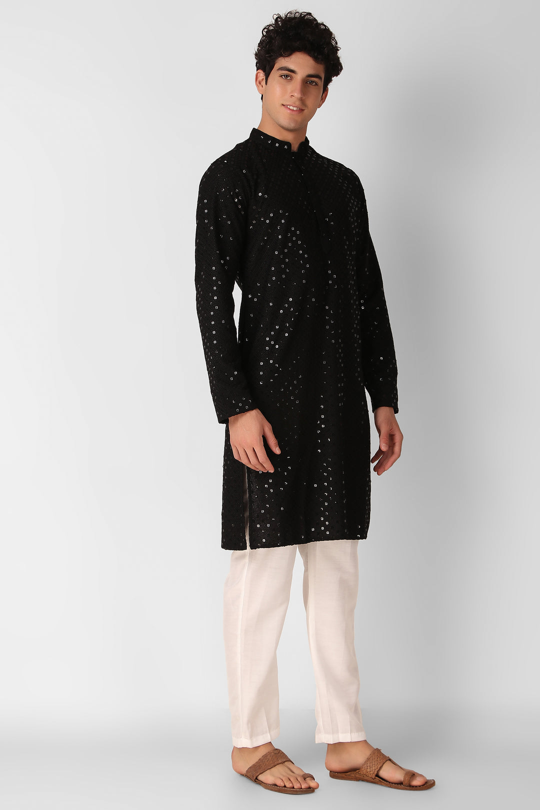 Men's Cotton Kurta with Sequin Embroidery | Designer Traditional Wear