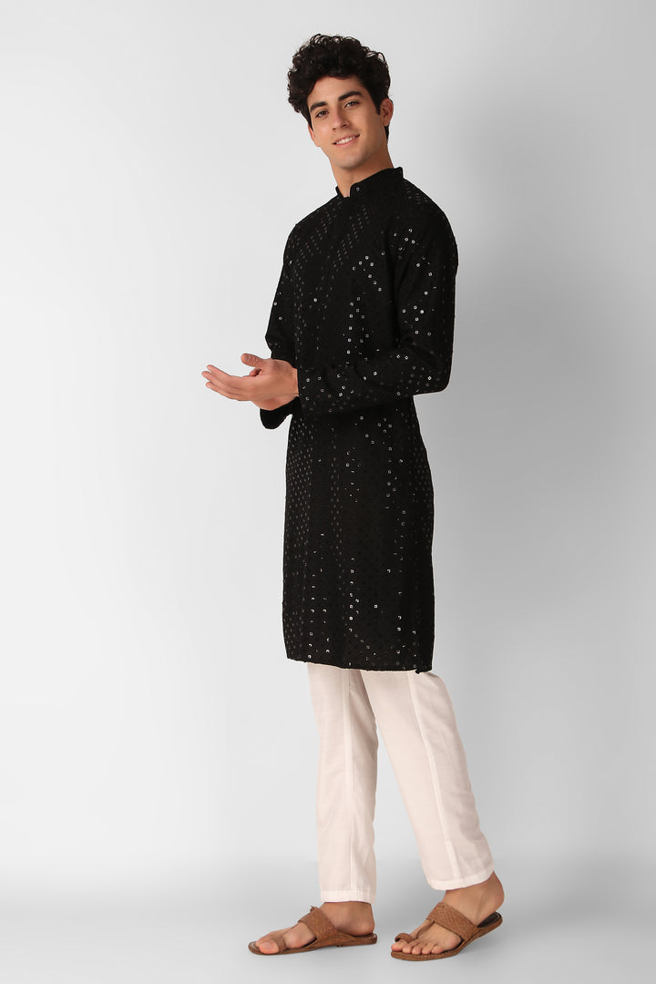 Men's Cotton Kurta with Sequin Embroidery | Designer Traditional Wear