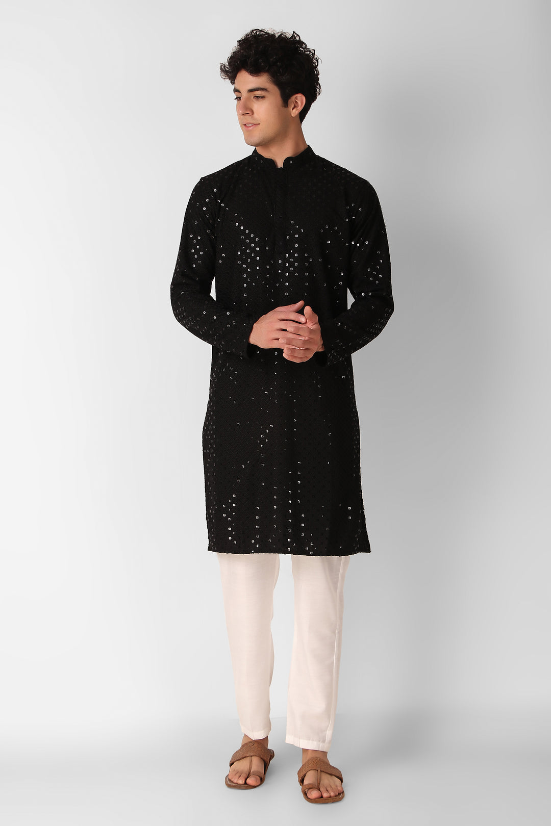 Men's Cotton Kurta with Sequin Embroidery | Designer Traditional Wear