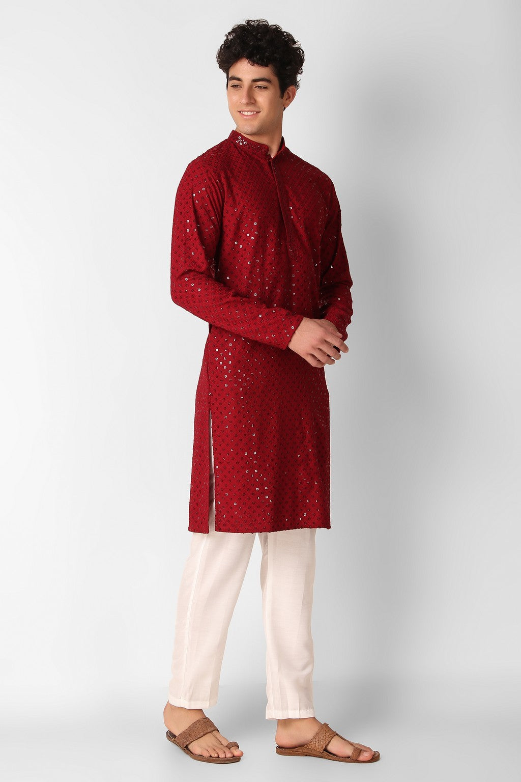 Men's Cotton Kurta with Sequin Embroidery | Designer Traditional Wear