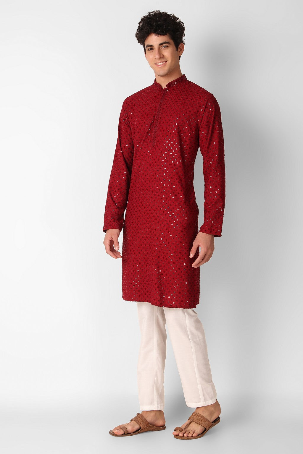 Men's Cotton Kurta with Sequin Embroidery | Designer Traditional Wear