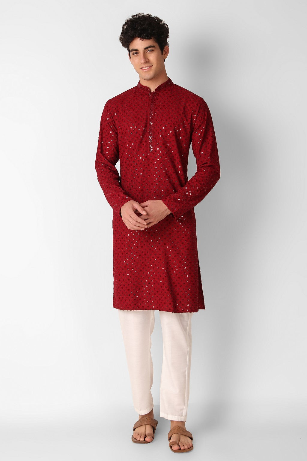 Men's Cotton Kurta with Sequin Embroidery | Designer Traditional Wear