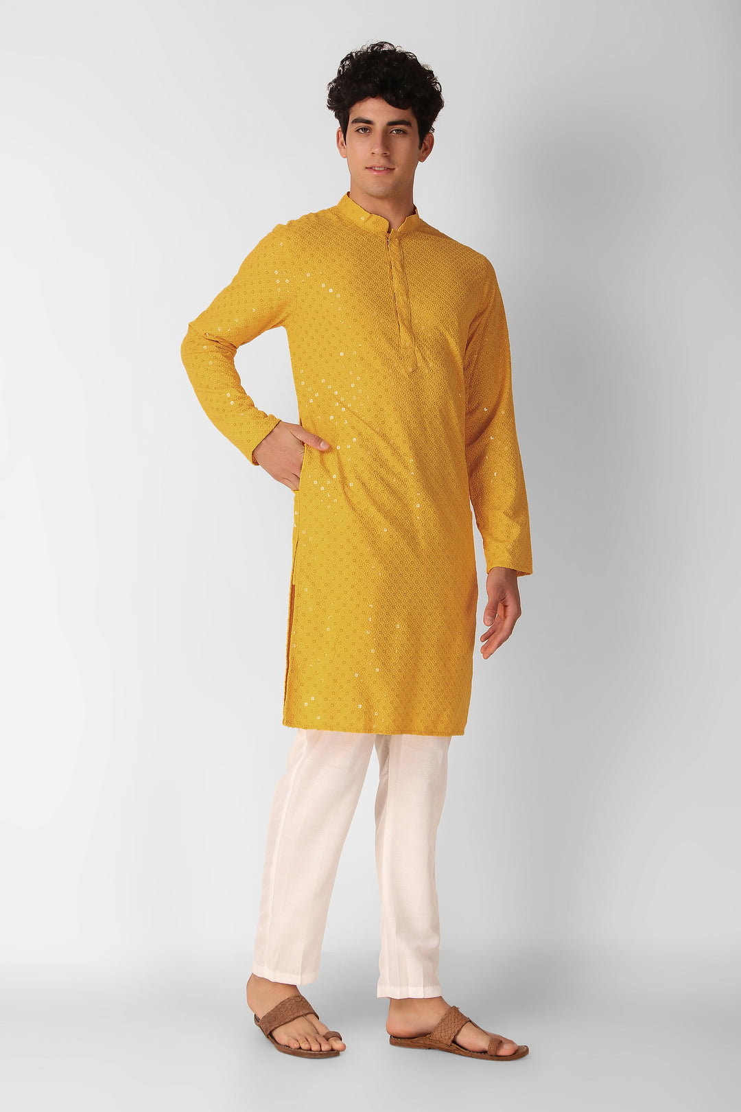 Men's Cotton Kurta with Sequin Embroidery | Designer Traditional Wear