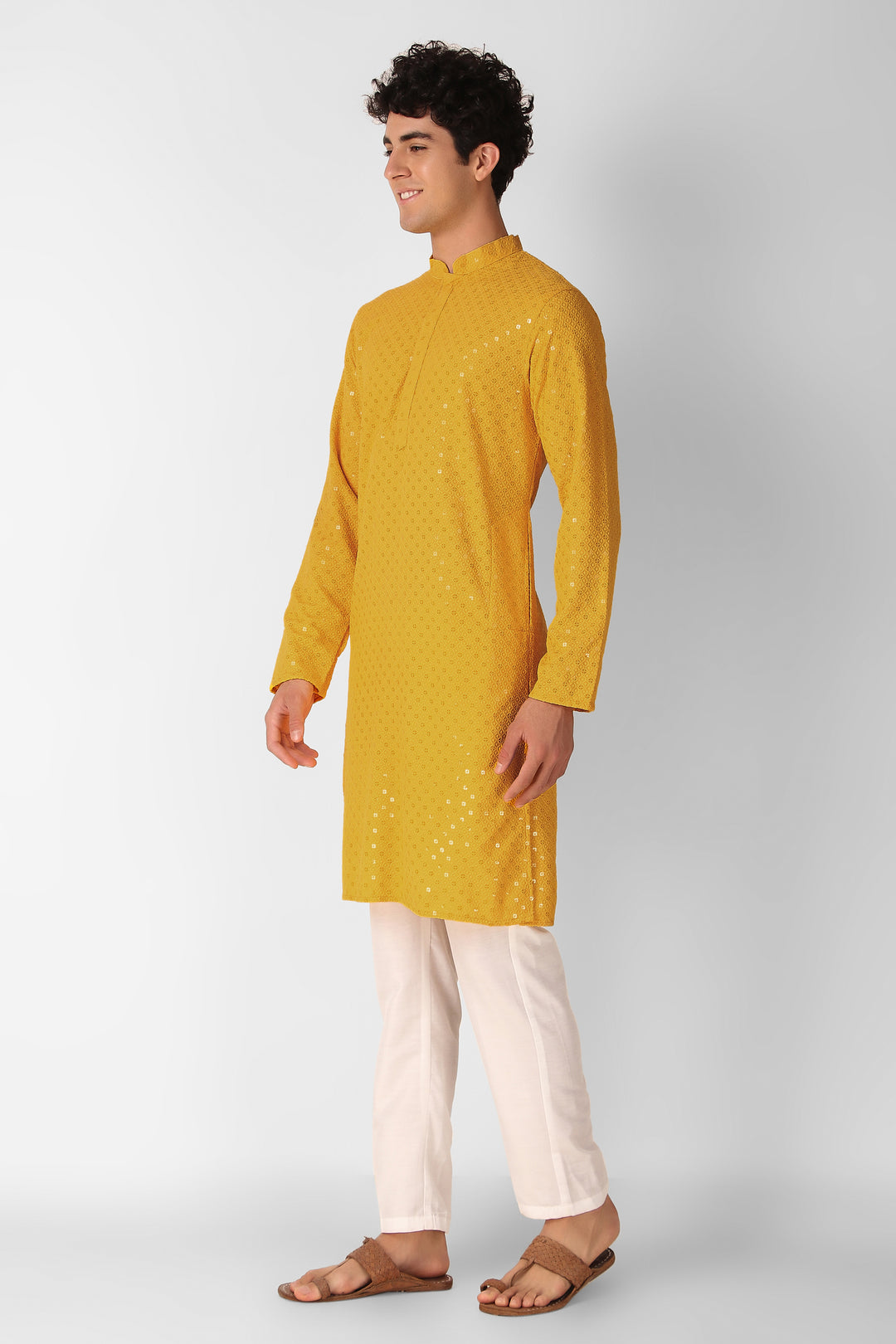 Men's Cotton Kurta with Sequin Embroidery | Designer Traditional Wear