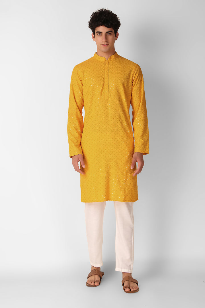 Men's Cotton Kurta with Sequin Embroidery | Designer Traditional Wear