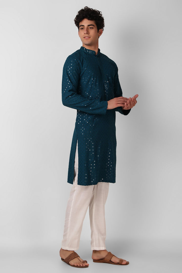 Men's Cotton Kurta with Sequin Embroidery | Designer Traditional Wear