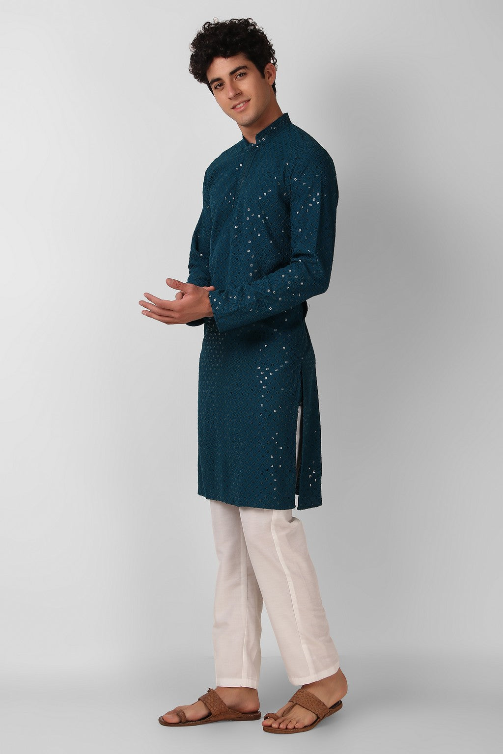 Men's Cotton Kurta with Sequin Embroidery | Designer Traditional Wear