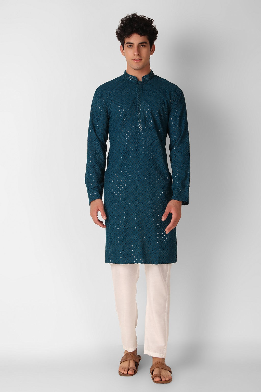 Men's Cotton Kurta with Sequin Embroidery | Designer Traditional Wear