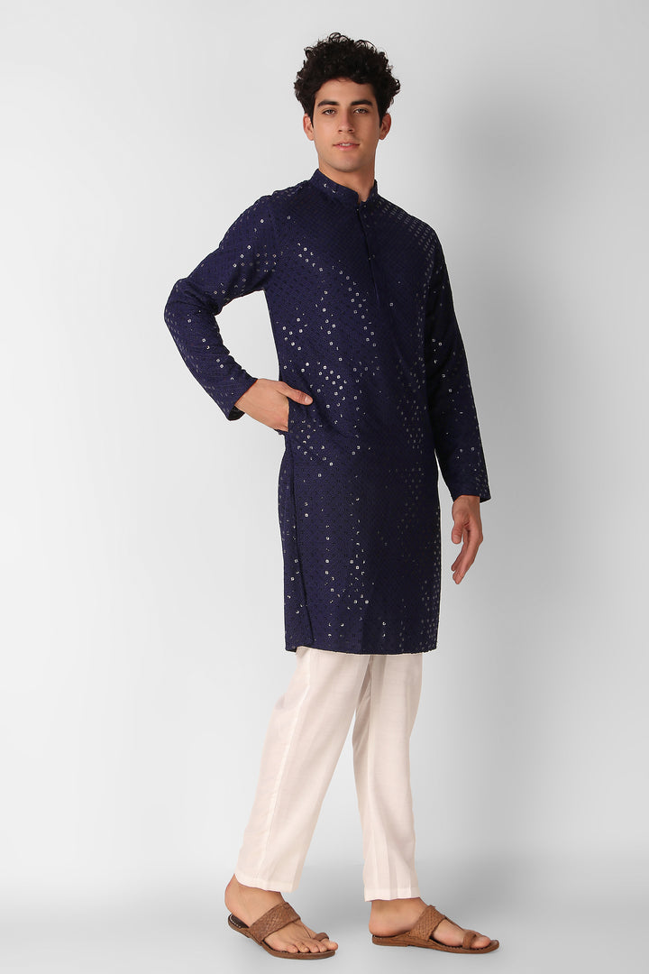 Men's Cotton Kurta with Sequin Embroidery | Designer Traditional Wear