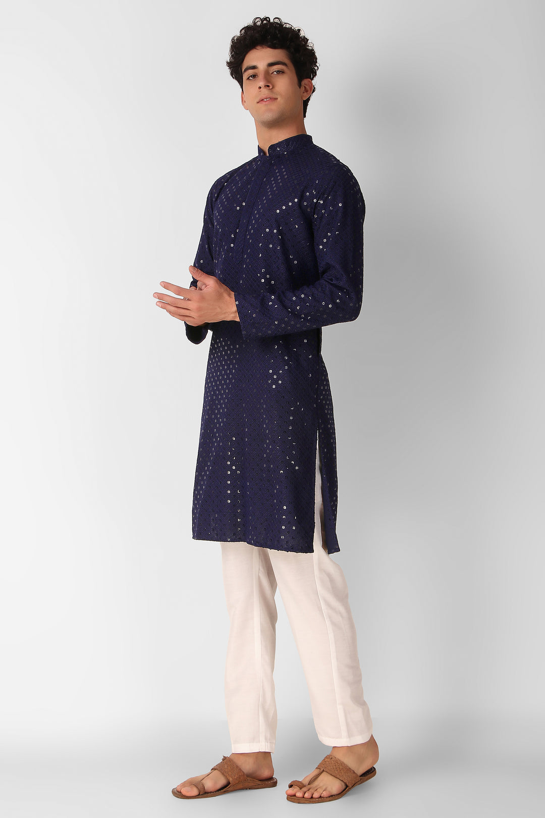 Men's Cotton Kurta with Sequin Embroidery | Designer Traditional Wear