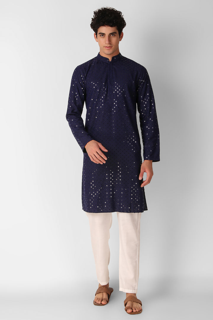 Men's Cotton Kurta with Sequin Embroidery | Designer Traditional Wear