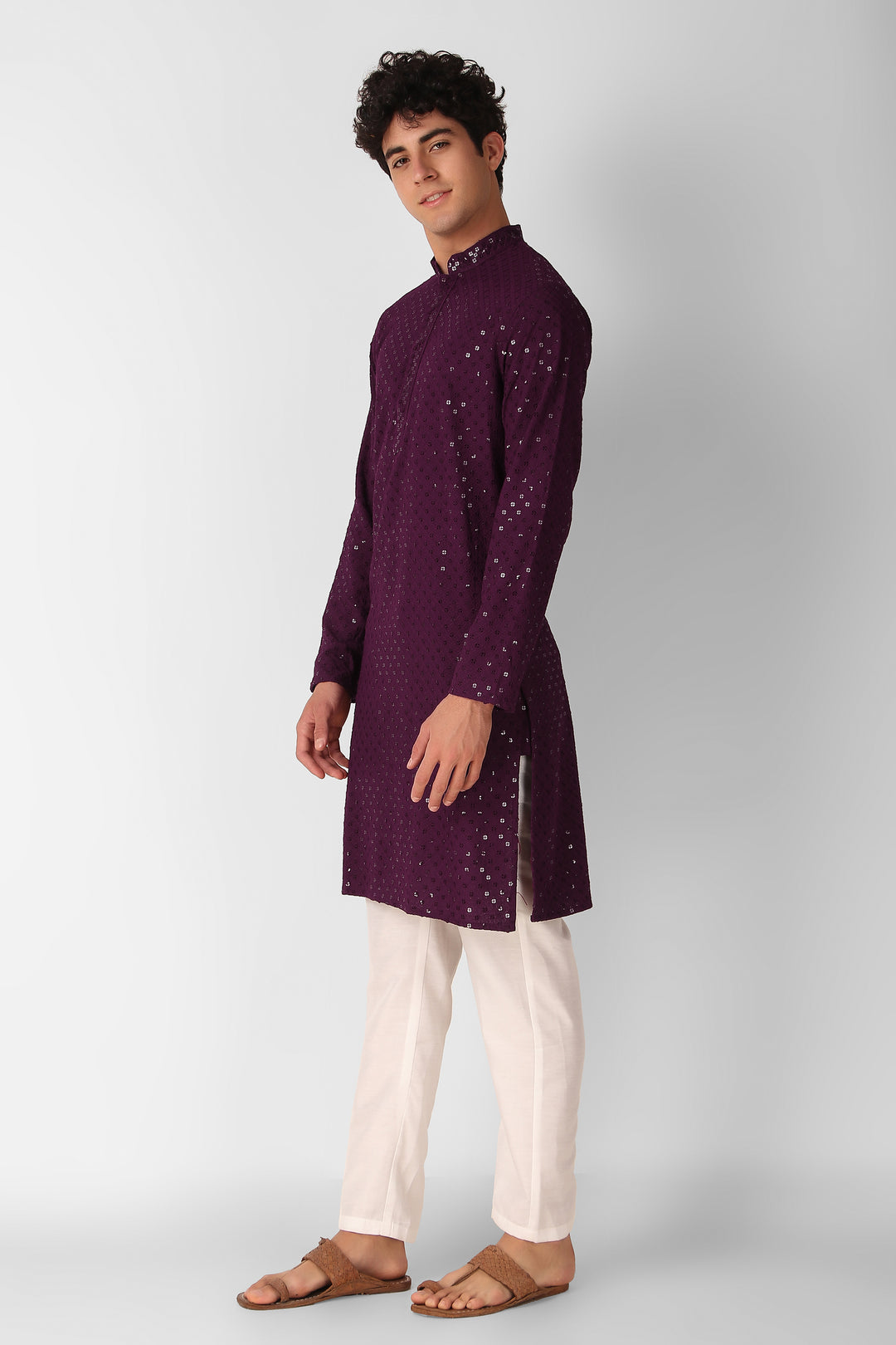 Men's Cotton Kurta with Sequin Embroidery | Designer Traditional Wear