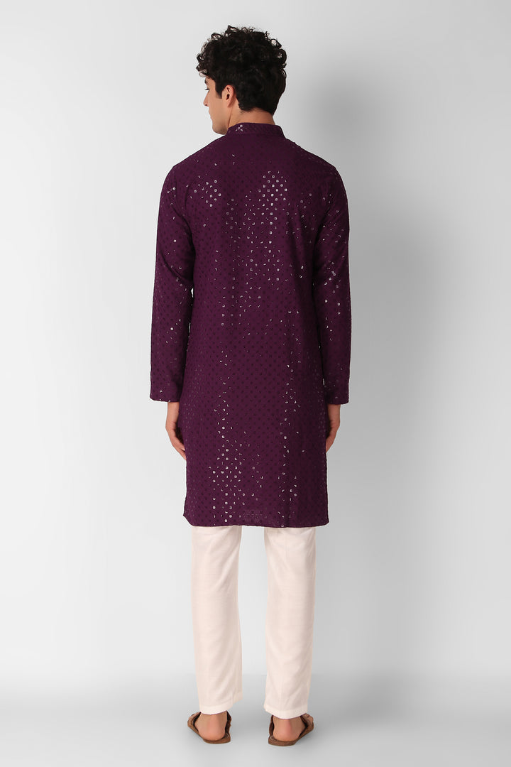 Men's Cotton Kurta with Sequin Embroidery | Designer Traditional Wear