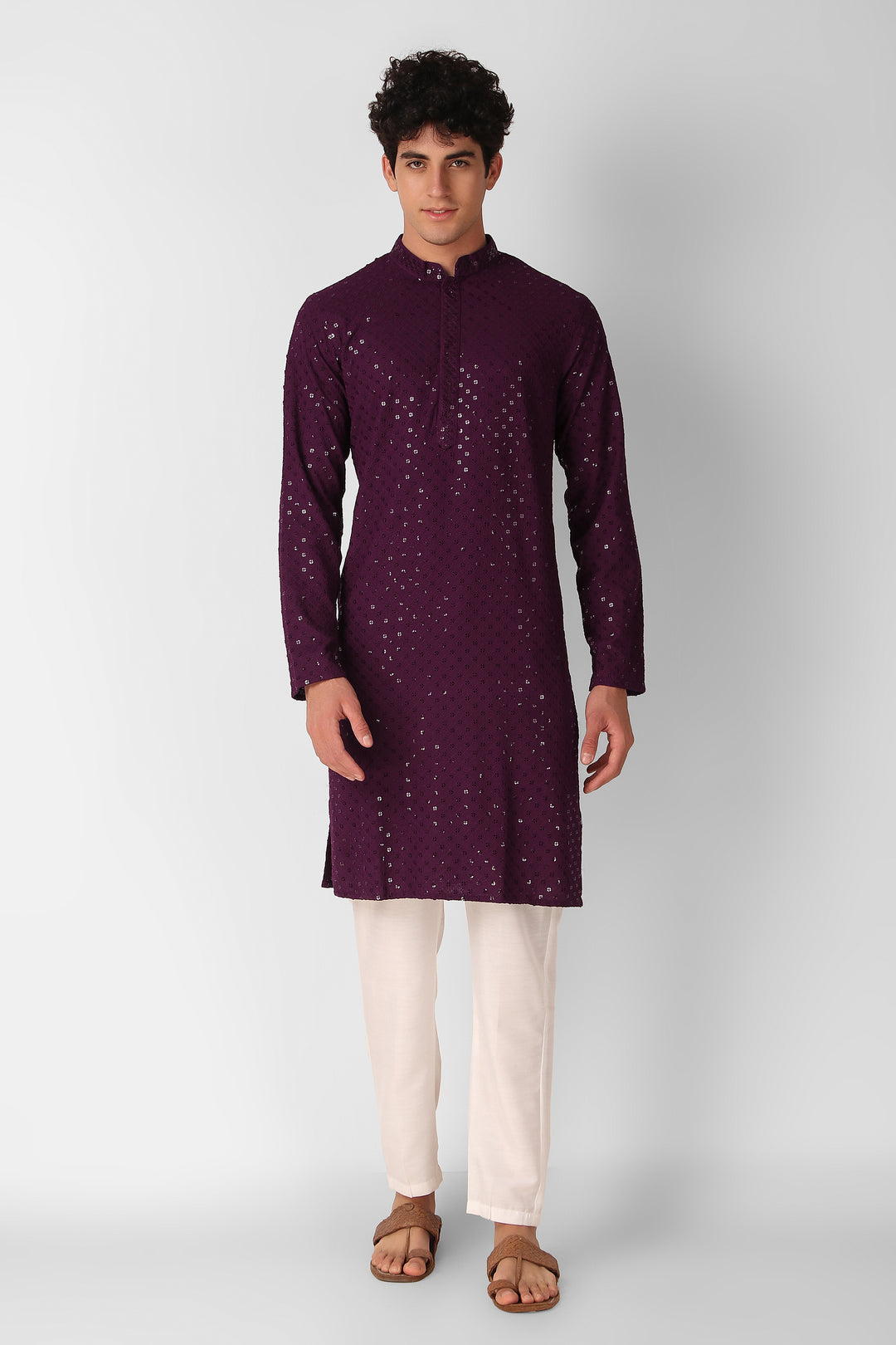 Men's Cotton Kurta with Sequin Embroidery | Designer Traditional Wear