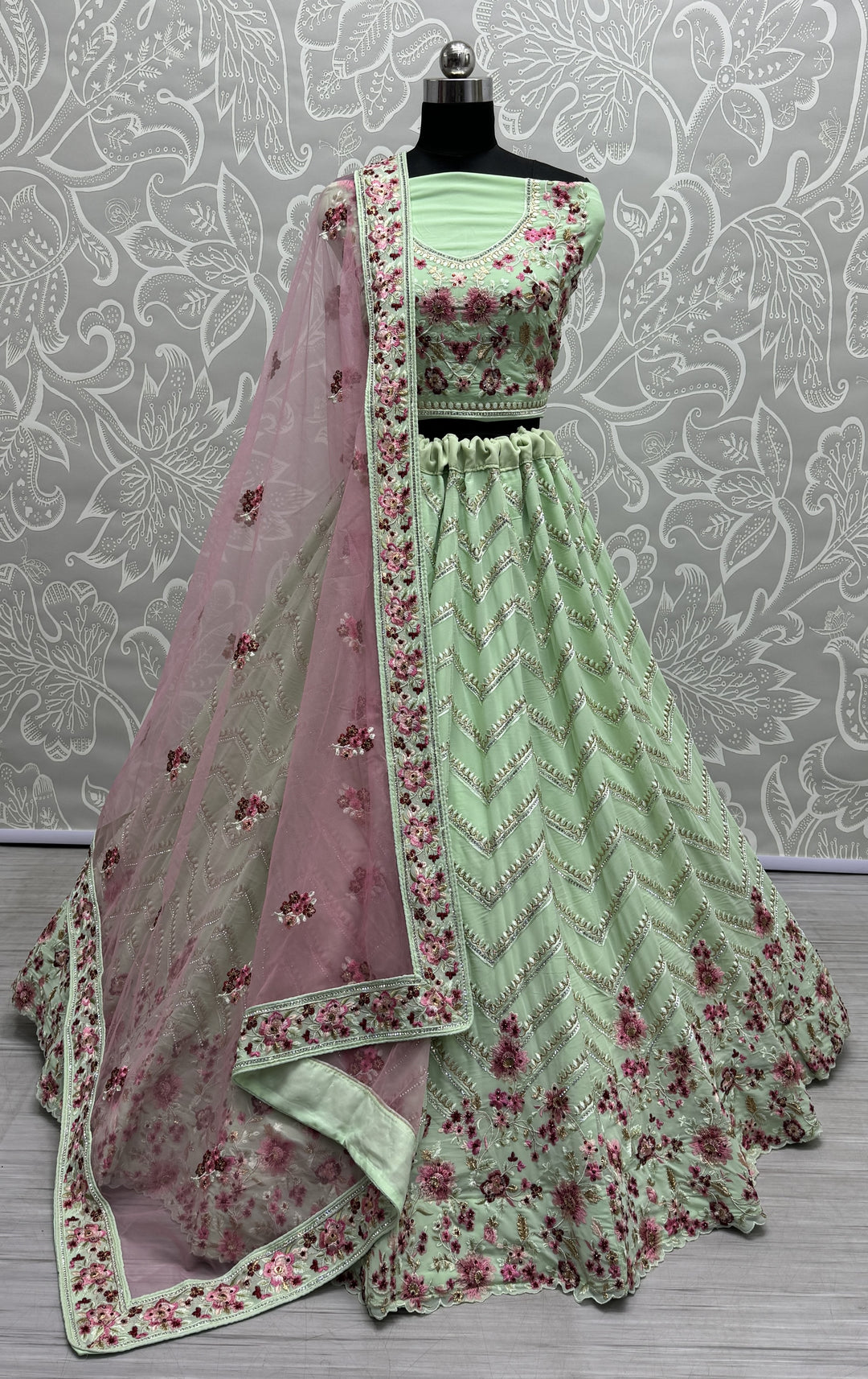 Fancy Georgette Lehenga Choli | Jari Embroidery with Zarkan Diamond Work