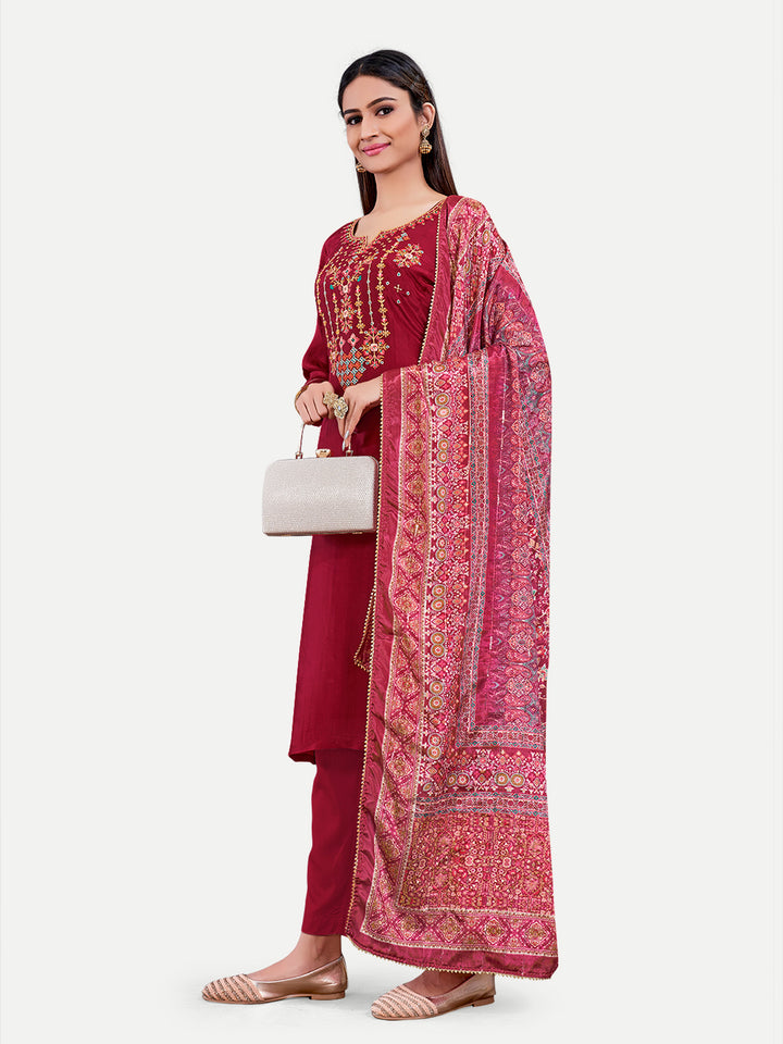 Sophisticated Upada Silk Salwar Kameez with Elegant Embroidery | Traditional Ethnic Wear for Women