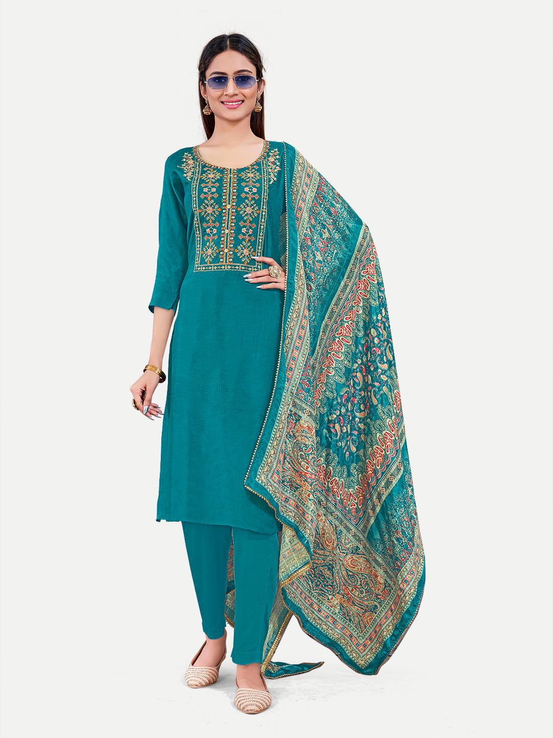 Sophisticated Upada Silk Salwar Kameez with Elegant Embroidery | Traditional Ethnic Wear for Women