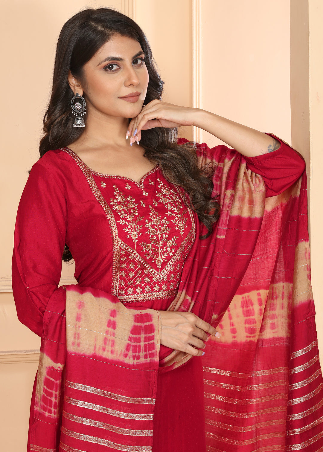 Red Vertical Silk Salwar Kameez with Intricate Embroidery | Perfect Festive Wear