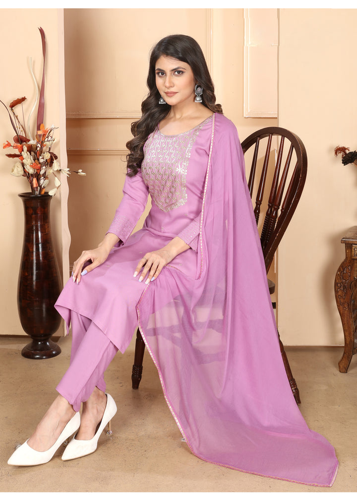 Elegant Rayon Salwar Kameez with Intricate Embroidery and Matching Dupatta