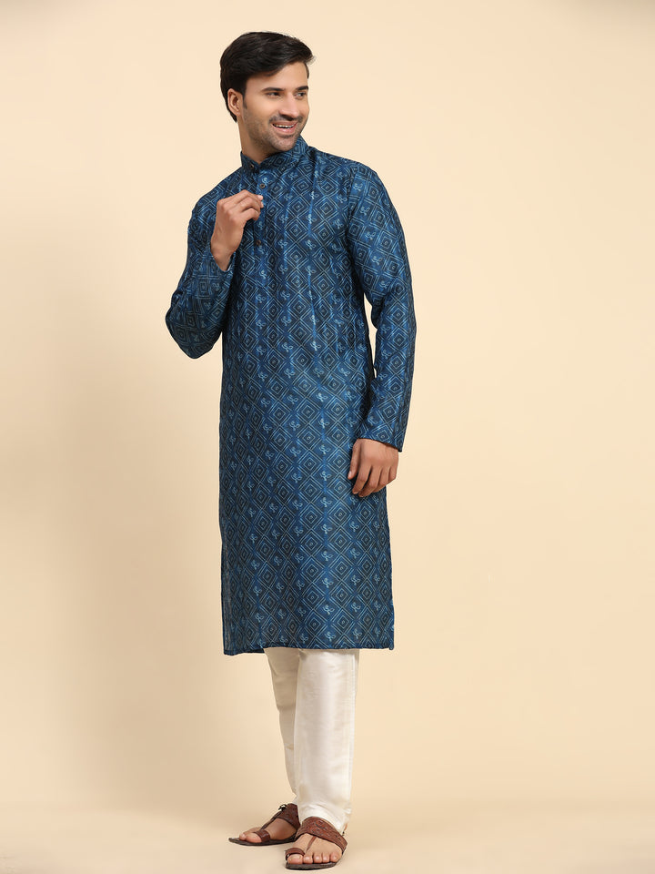 Navy Blue Men's Kurta | Rado Cotton with Designer Digital Print