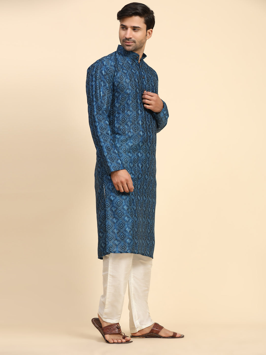 Navy Blue Men's Kurta | Rado Cotton with Designer Digital Print