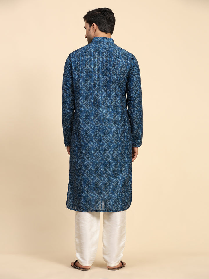 Navy Blue Men's Kurta | Rado Cotton with Designer Digital Print