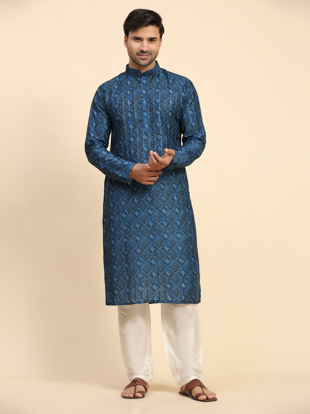 Navy Blue Men's Kurta | Rado Cotton with Designer Digital Print