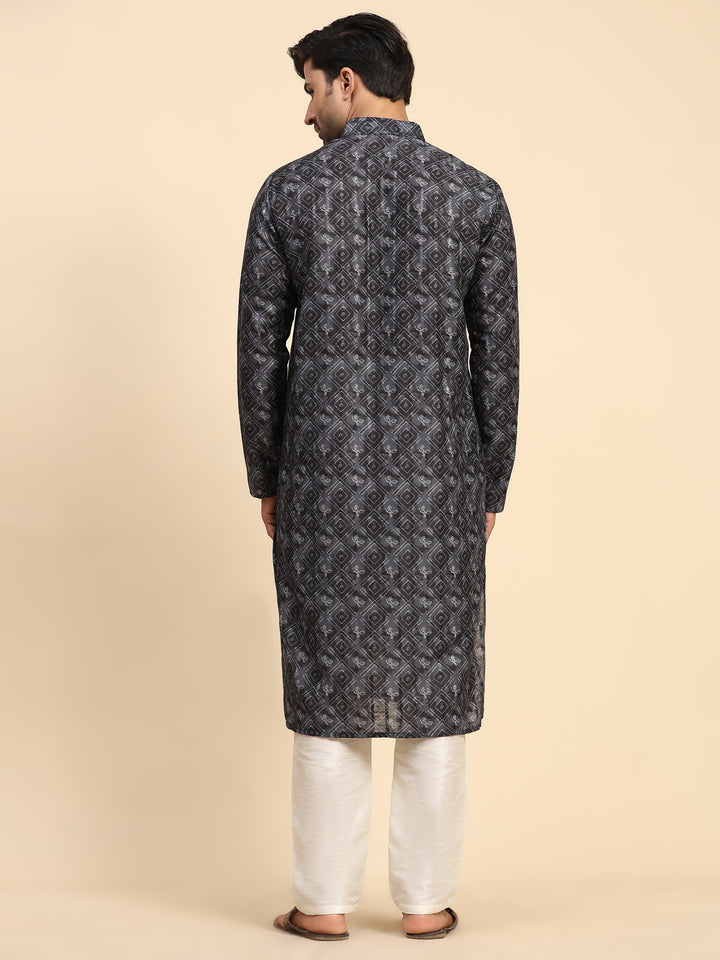 Black Rado Cotton Designer Digital Printed Kurta for Men | Festive Wear