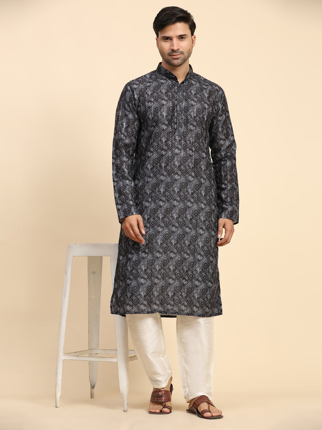 Black Rado Cotton Designer Digital Printed Kurta for Men | Festive Wear