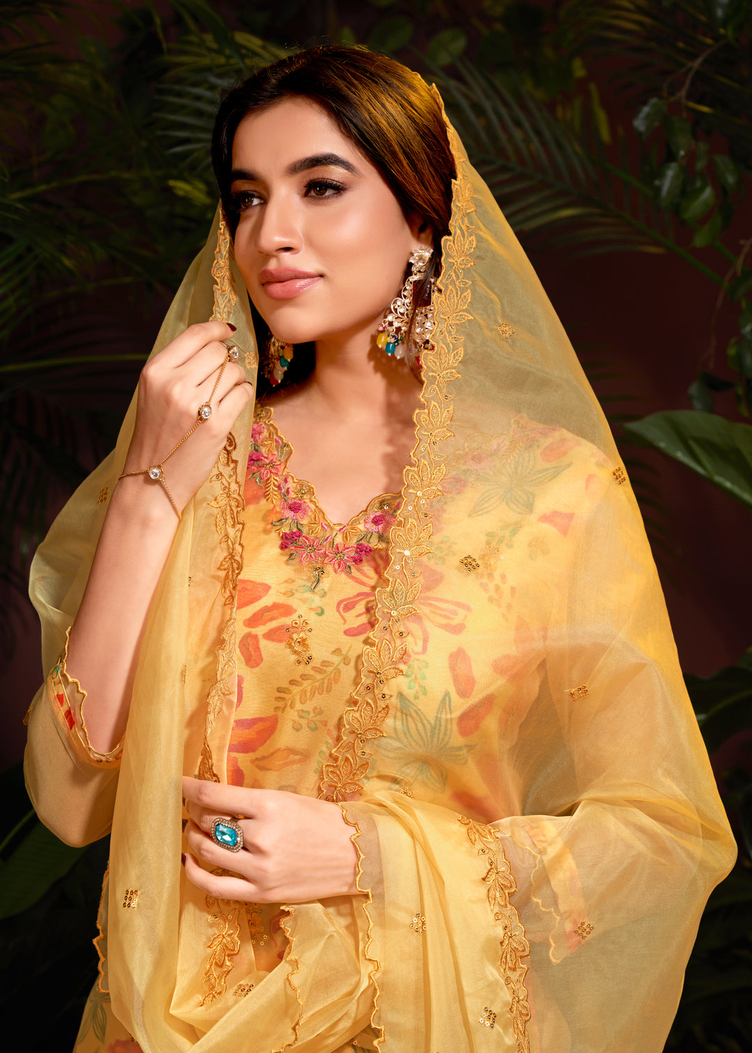 Stunning Organza Salwar Kameez with Floral Print and Embroidered Neckline | Perfect Festive Wear