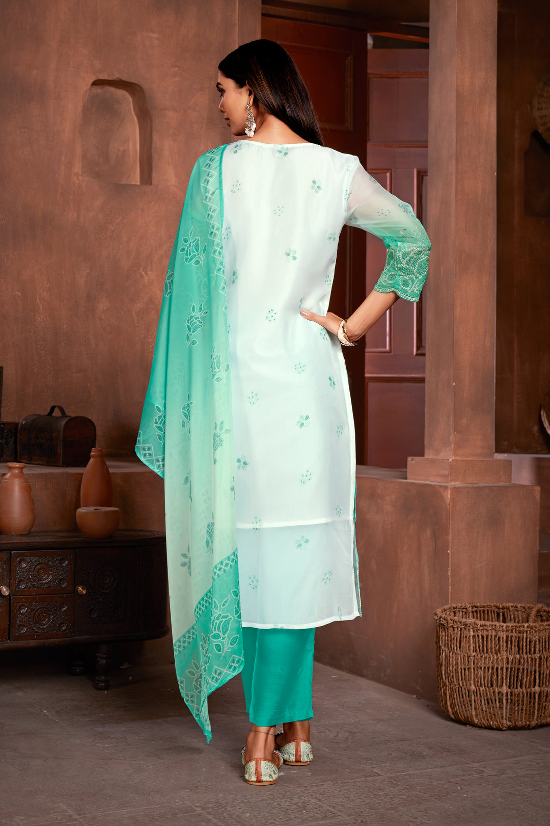 Stunning Organza Salwar Kameez with Floral Print and Embroidered Neckline | Perfect Festive Wear