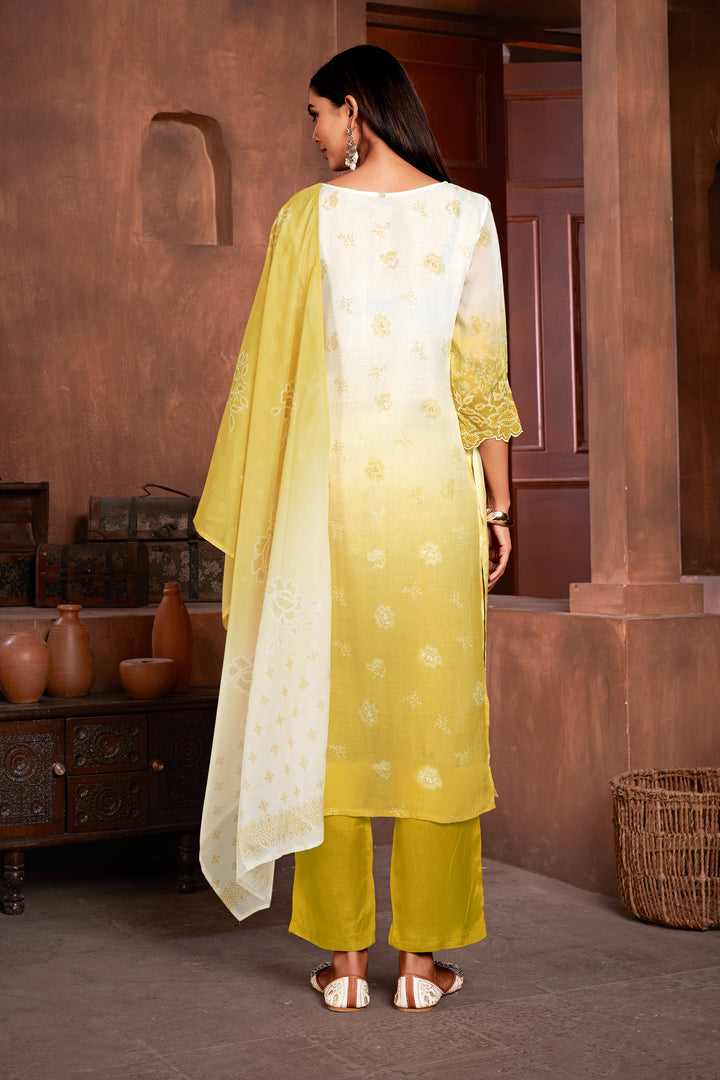 Stunning Organza Salwar Kameez with Floral Print and Embroidered Neckline | Perfect Festive Wear