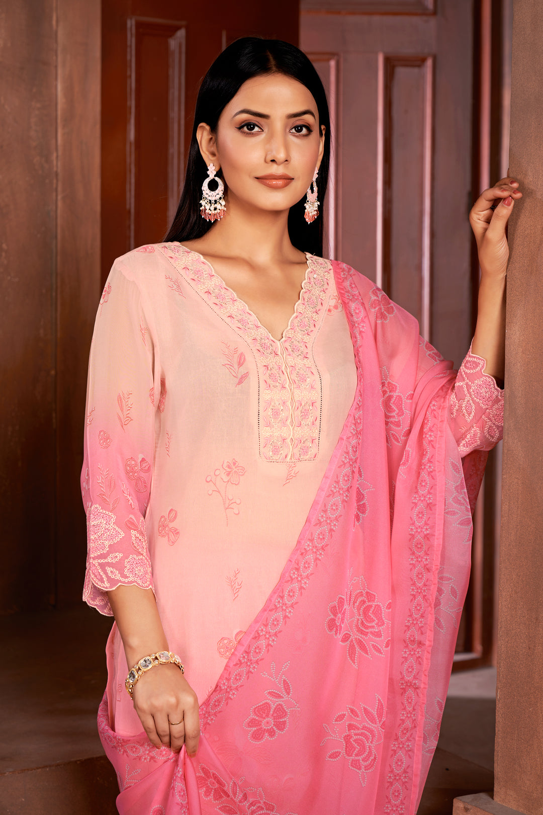 Stunning Organza Salwar Kameez with Floral Print and Embroidered Neckline | Perfect Festive Wear