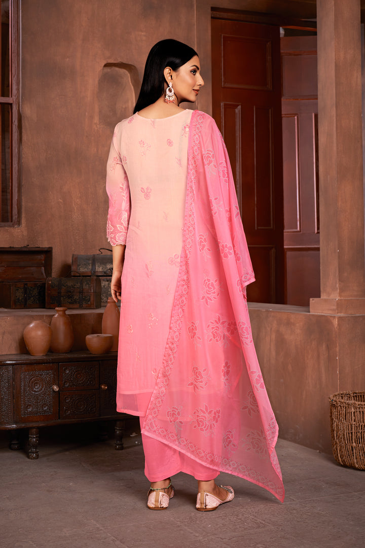 Stunning Organza Salwar Kameez with Floral Print and Embroidered Neckline | Perfect Festive Wear