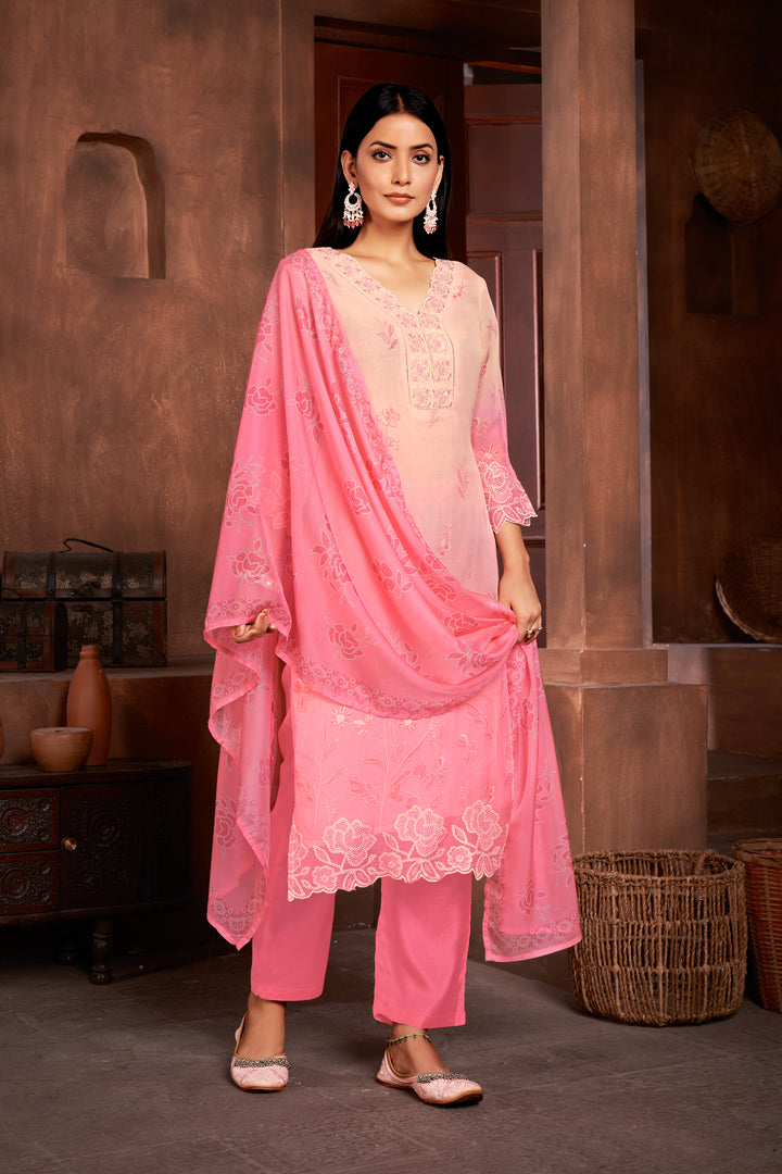 Stunning Organza Salwar Kameez with Floral Print and Embroidered Neckline | Perfect Festive Wear