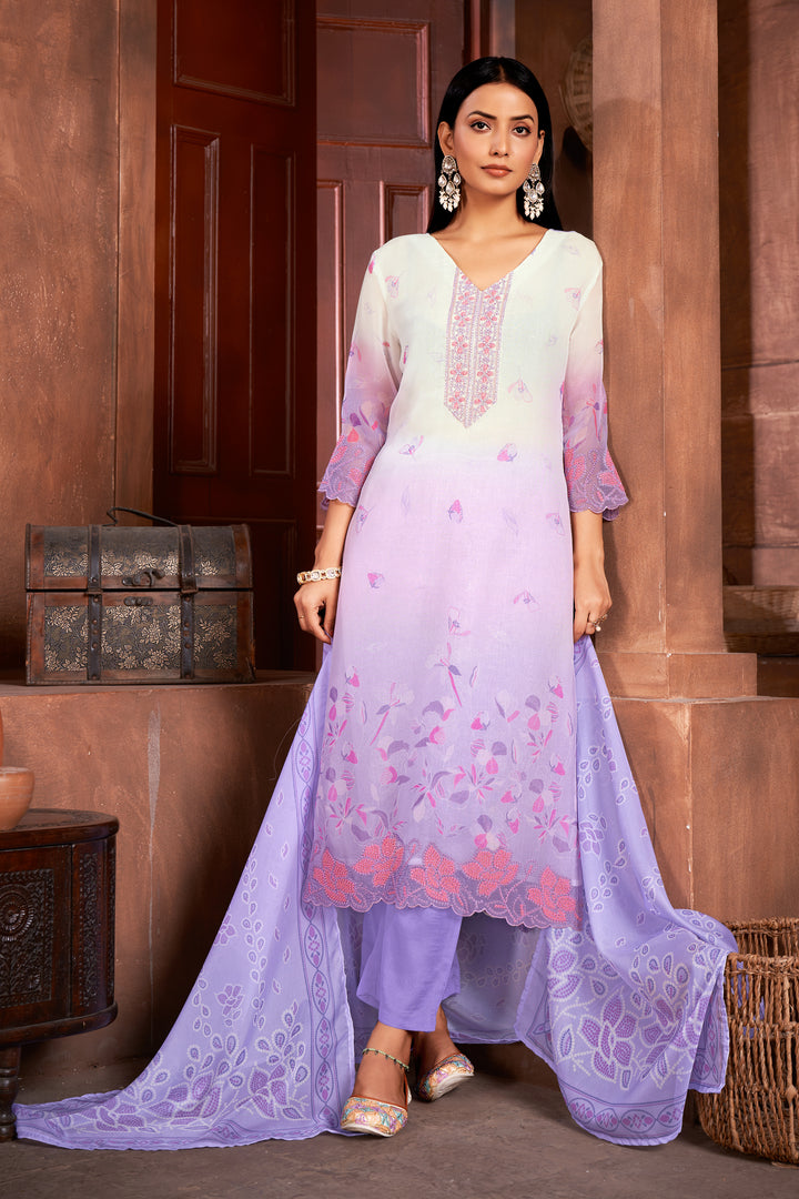 Stunning Organza Salwar Kameez with Floral Print and Embroidered Neckline | Perfect Festive Wear