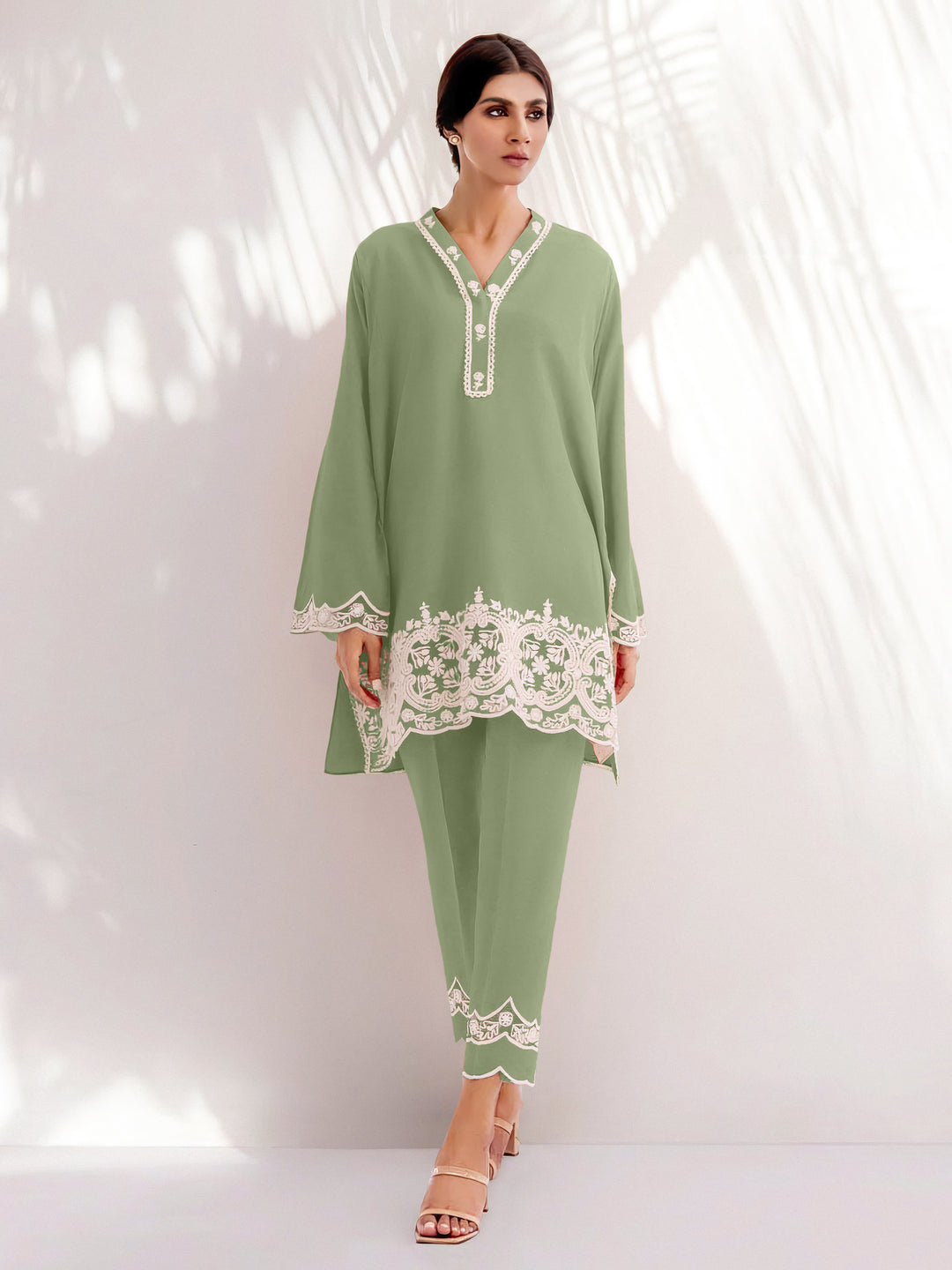 Designer Kurti Set for Women | Embroidery Work | Elegant V Neck & Full Sleeves