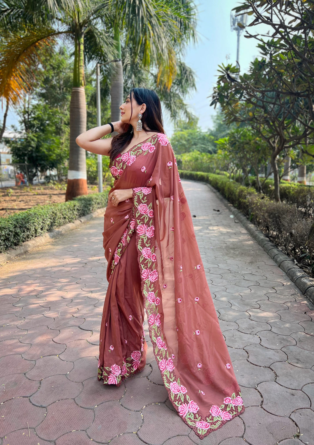 Designer Organza Saree | Art-Silk Blouse | Embroidered for Special Events