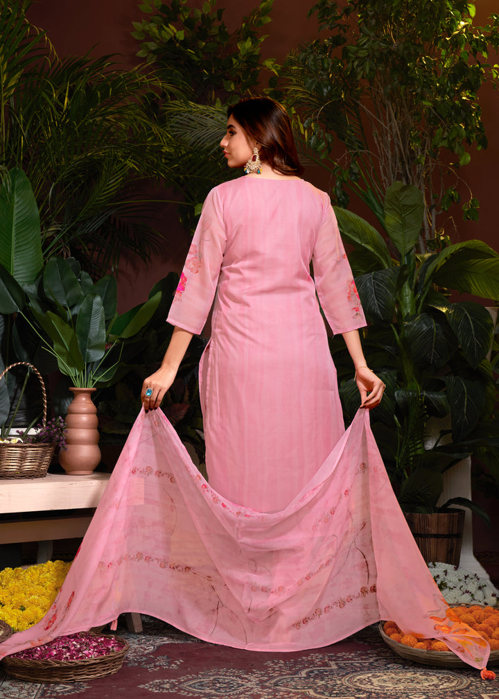 Stunning Organza Salwar Kameez with Floral Print and Embroidered Neckline | Perfect Festive Wear