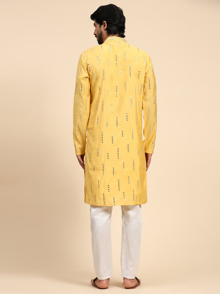 Traditional Silk Kurta for Men | Designer Mirror Embroidery