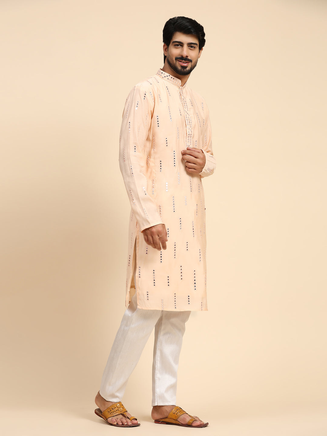 Traditional Silk Kurta for Men | Designer Mirror Embroidery