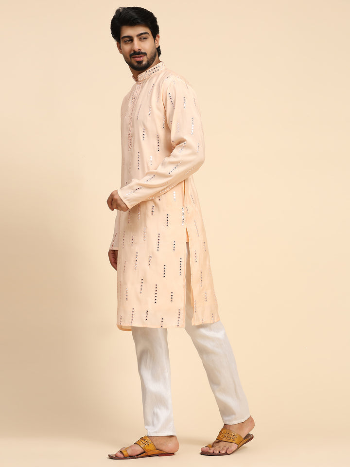 Traditional Silk Kurta for Men | Designer Mirror Embroidery