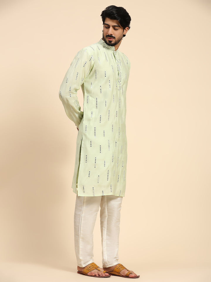 Traditional Silk Kurta for Men | Designer Mirror Embroidery