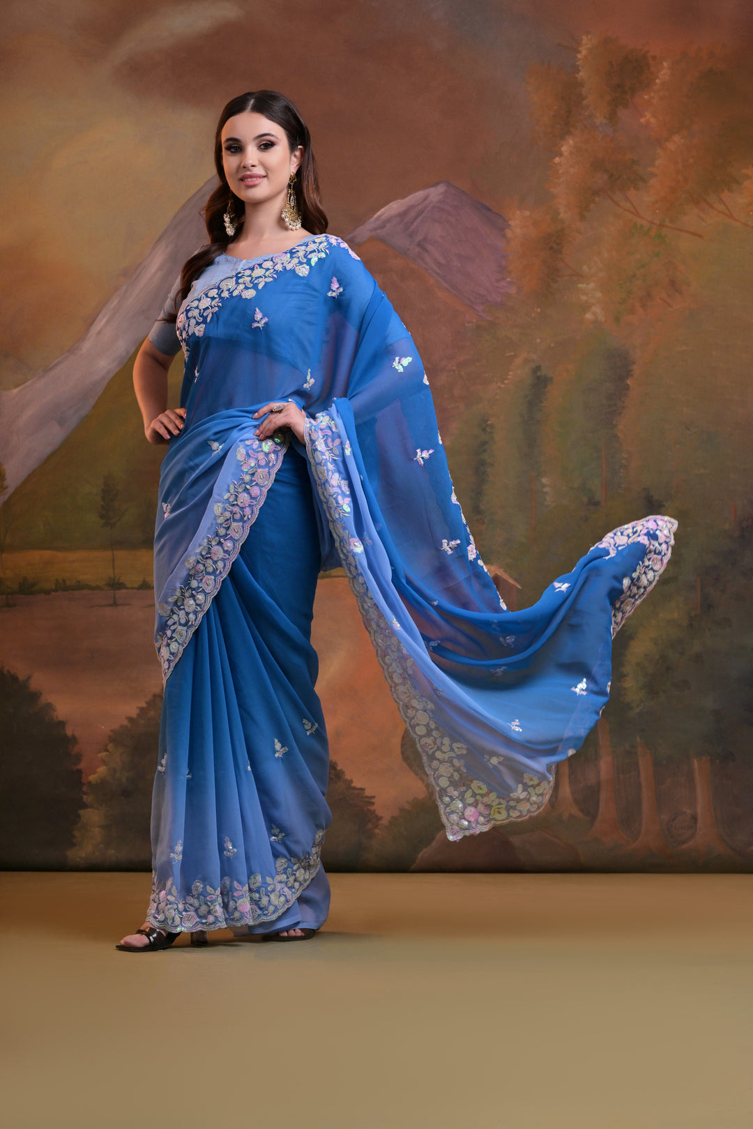 Elegant Georgette Saree with Pedding Sequins | Perfect for Parties and Weddings