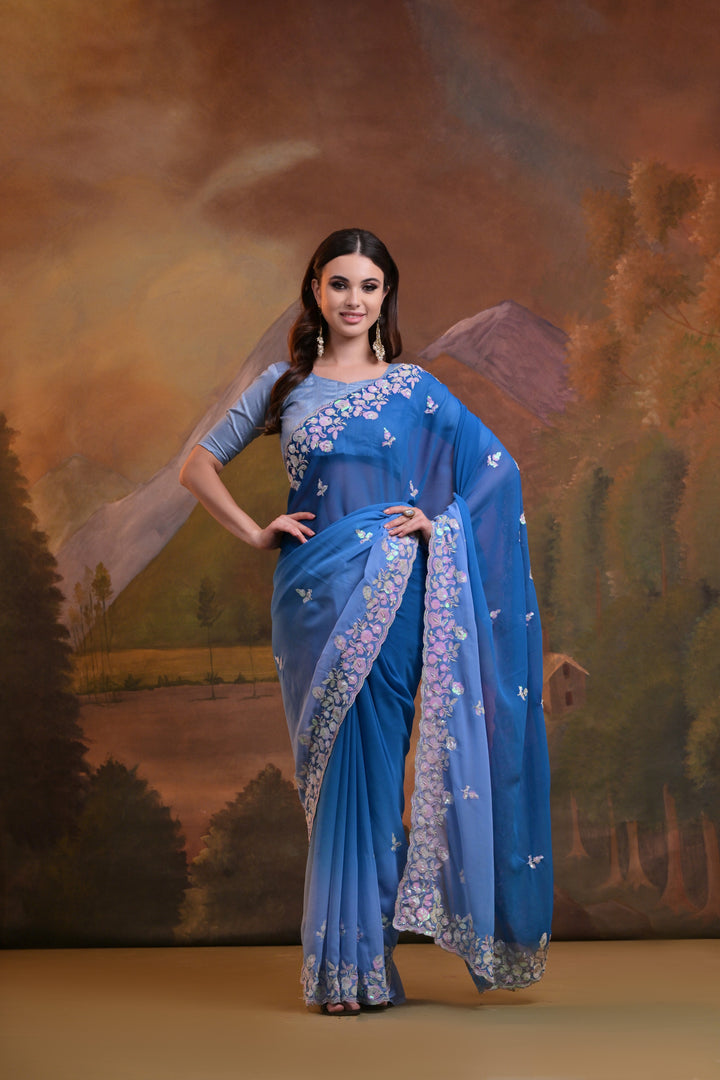 Elegant Georgette Saree with Pedding Sequins | Perfect for Parties and Weddings