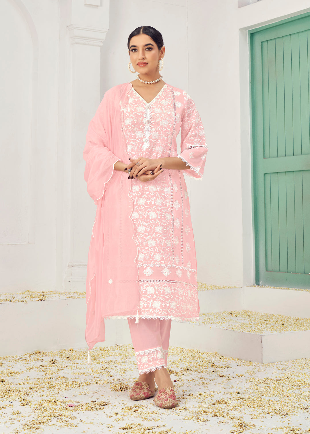 Stunning Cotton Salwar Kameez with Embroidery and Lace Detailing | Perfect Festive Wear