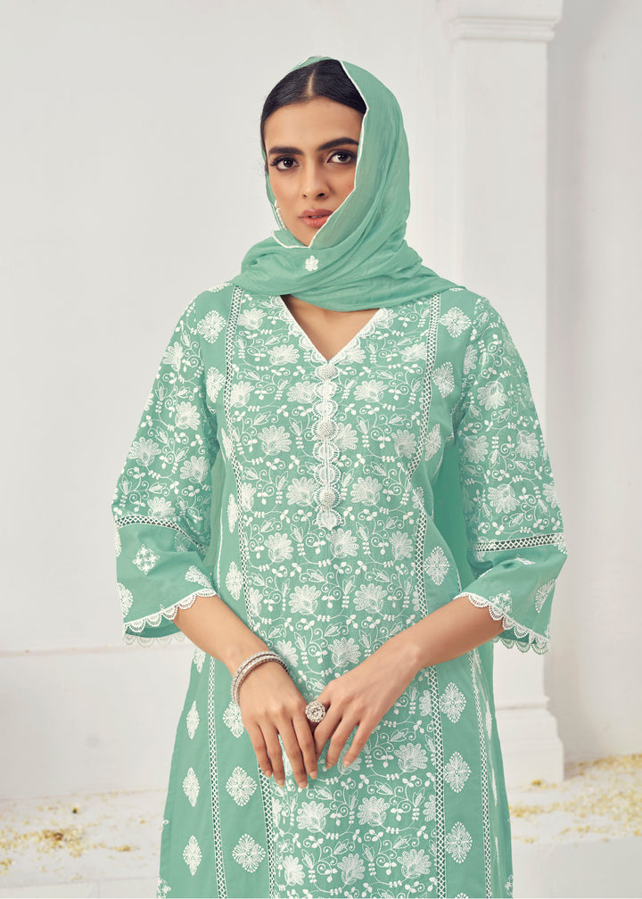 Stunning Cotton Salwar Kameez with Embroidery and Lace Detailing | Perfect Festive Wear