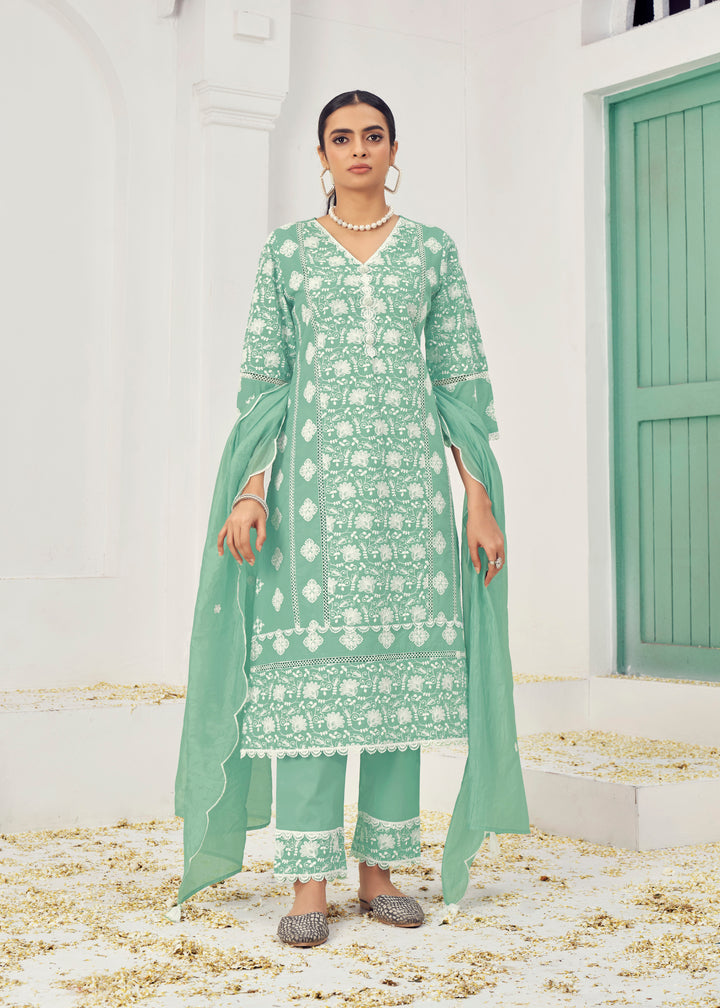 Stunning Cotton Salwar Kameez with Embroidery and Lace Detailing | Perfect Festive Wear