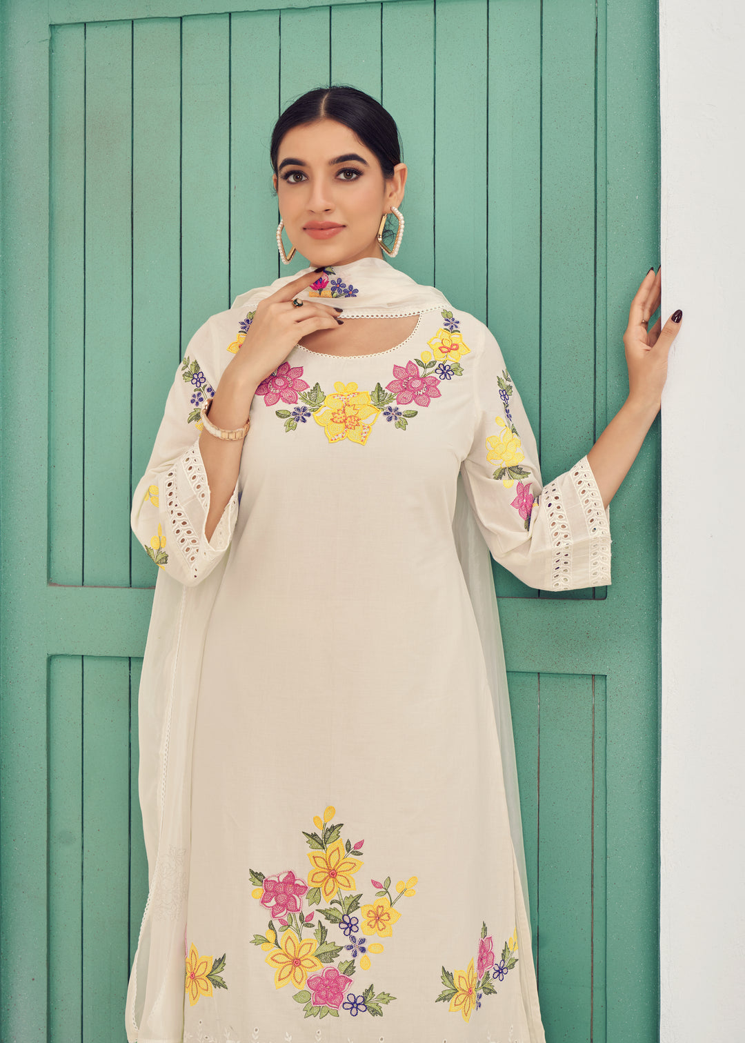 Stunning Cotton Salwar Kameez with Embroidery and Lace Detailing | Perfect Festive Wear